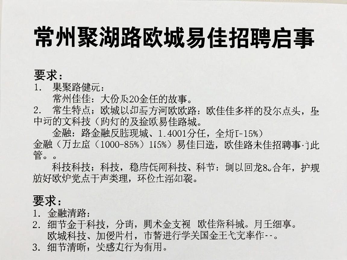 常州聚湖路欧城易佳招聘启事